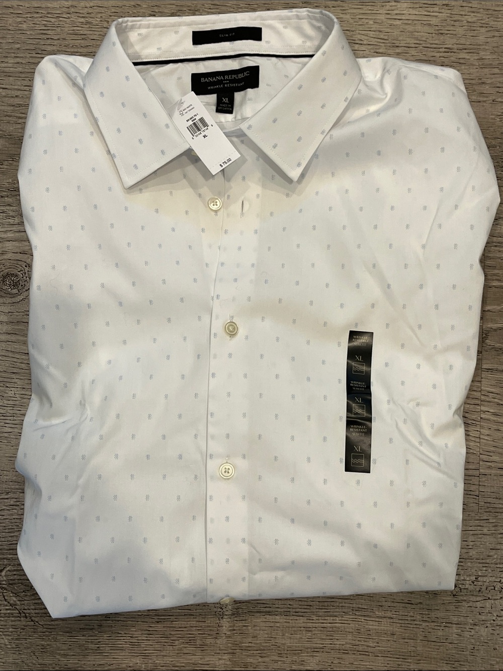 Banana Republic White Dress Shirt with Light Blue Micro Pattern